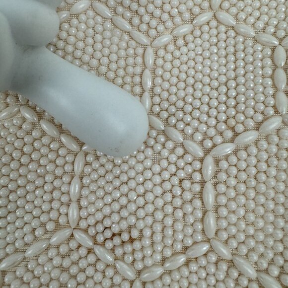 Vtg Small Beaded Purse Handbag Small Ivory Cream Gold Chain Hexagon Pattern READ - Picture 5 of 10